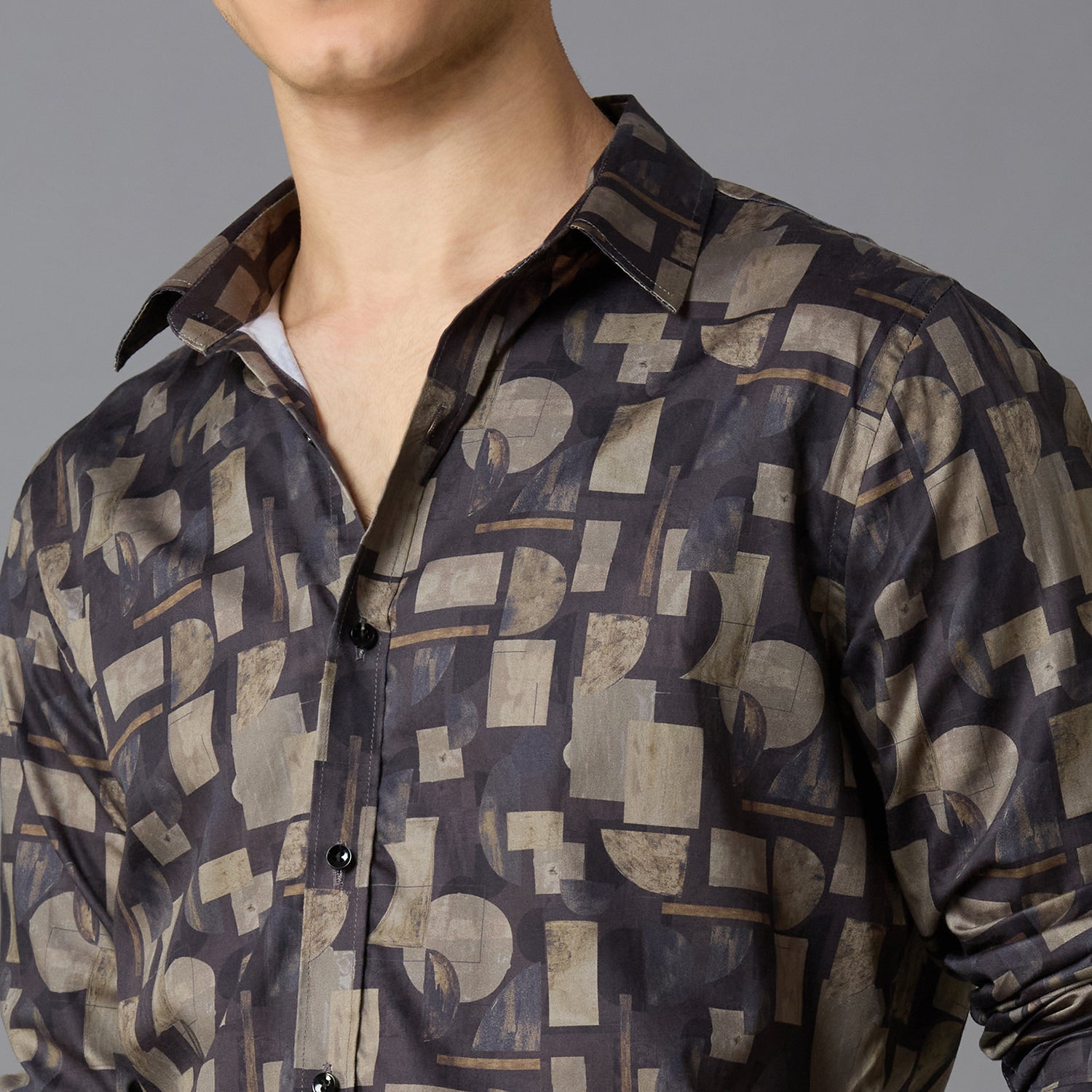 Men's Slim Fit Beige 100% Cotton Printed Shirt | Mark & Albert
