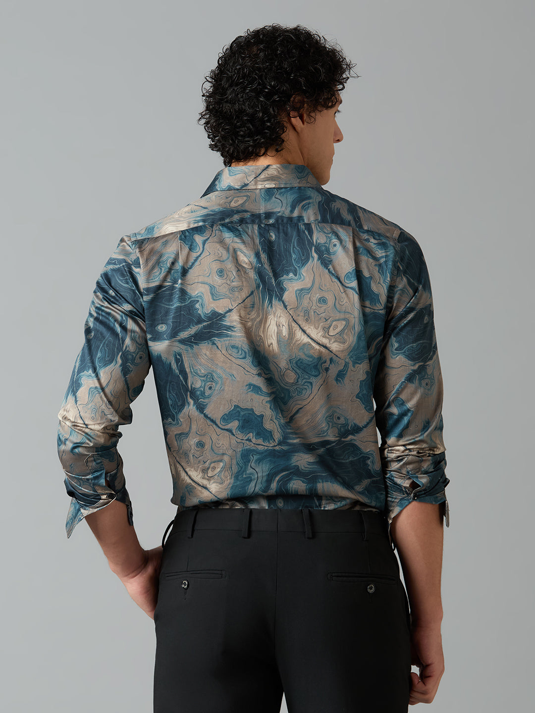 Men's Slim Fit Teal 100% Cotton Printed Shirt | Mark & Albert