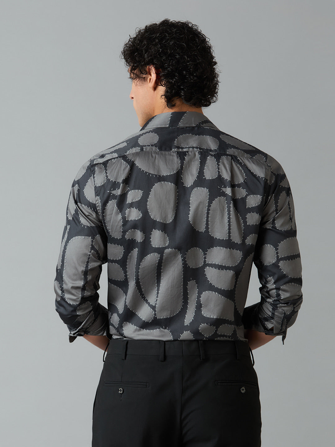 Men's Slim Fit Black 100% Cotton Printed Shirt | Mark & Albert