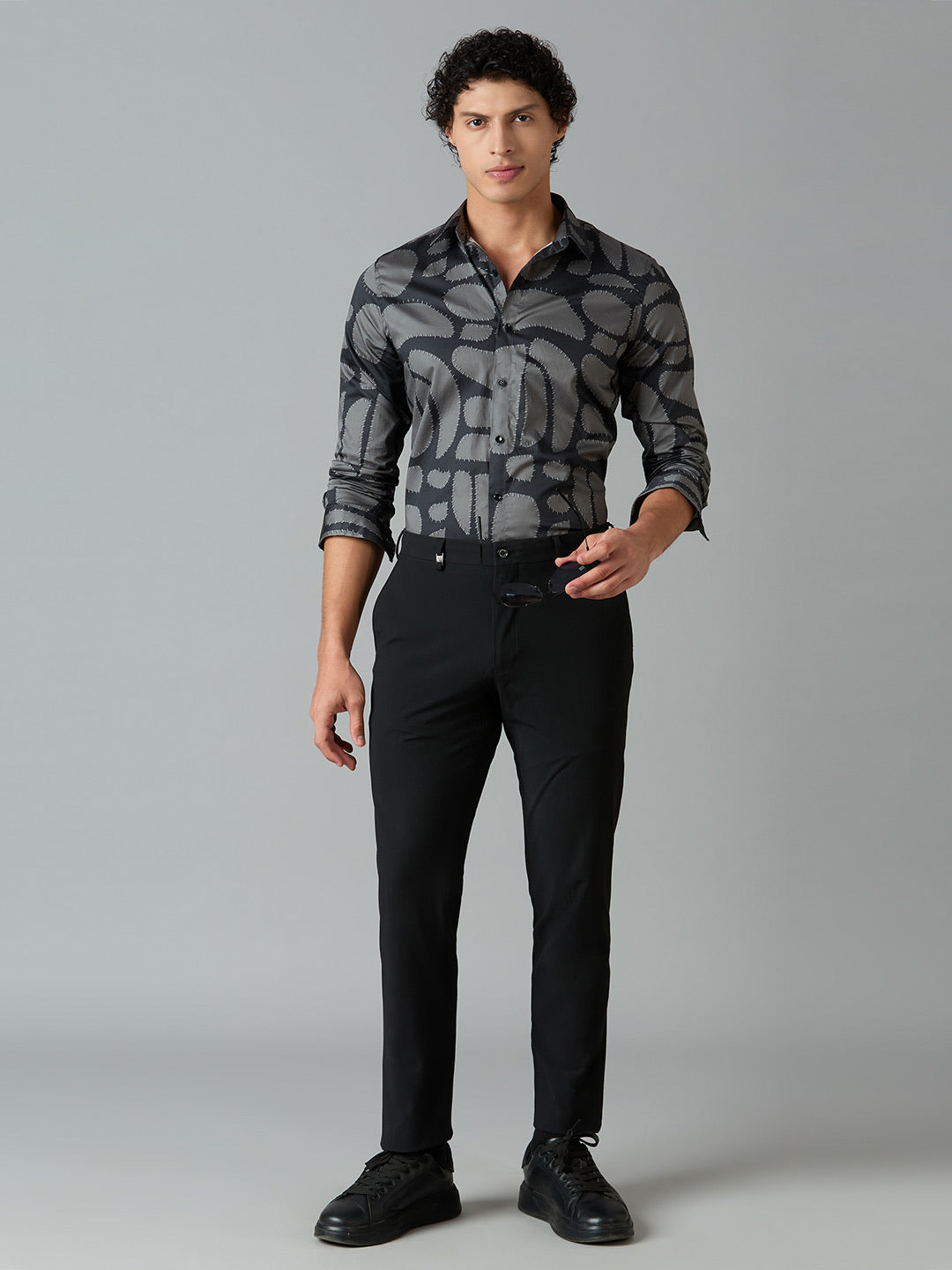 Men's Slim Fit Black 100% Cotton Printed Shirt | Mark & Albert