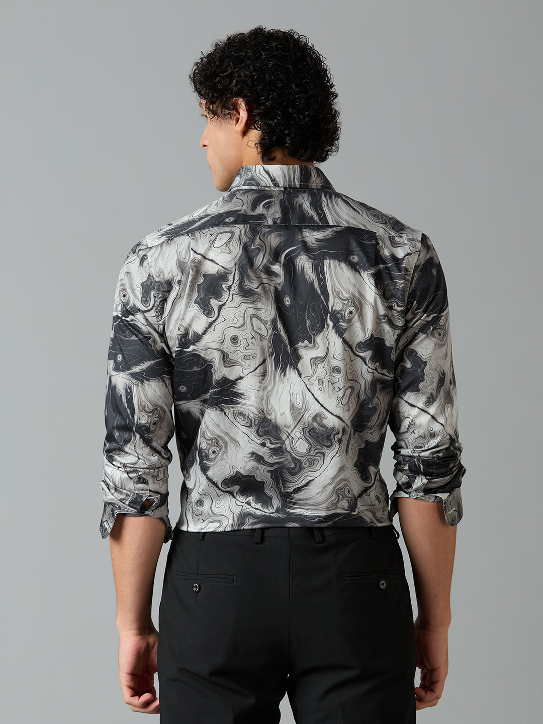 Men's Slim Fit Grey 100% Cotton Printed Shirt | Mark & Albert