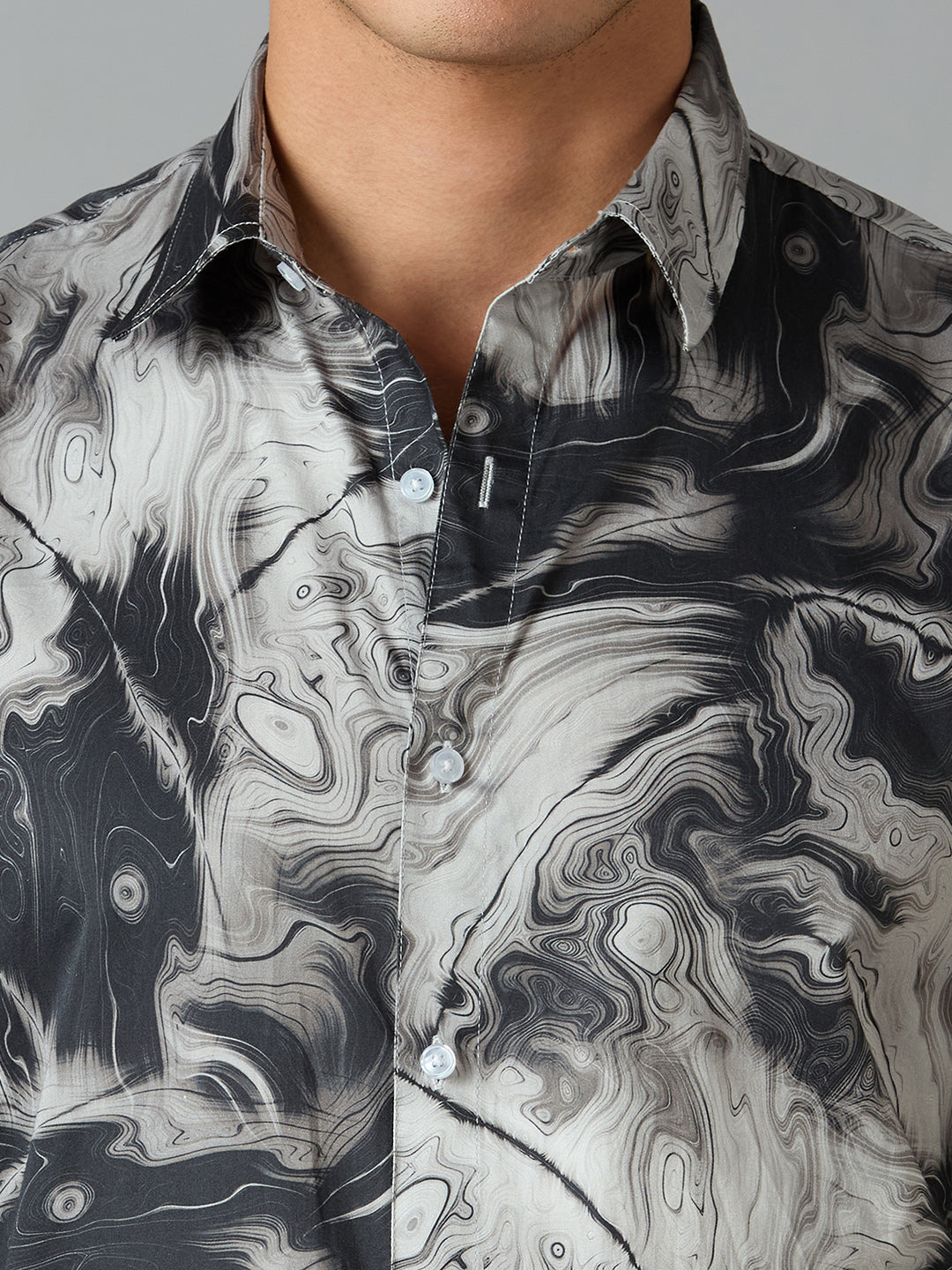 Men's Slim Fit Grey 100% Cotton Printed Shirt | Mark & Albert