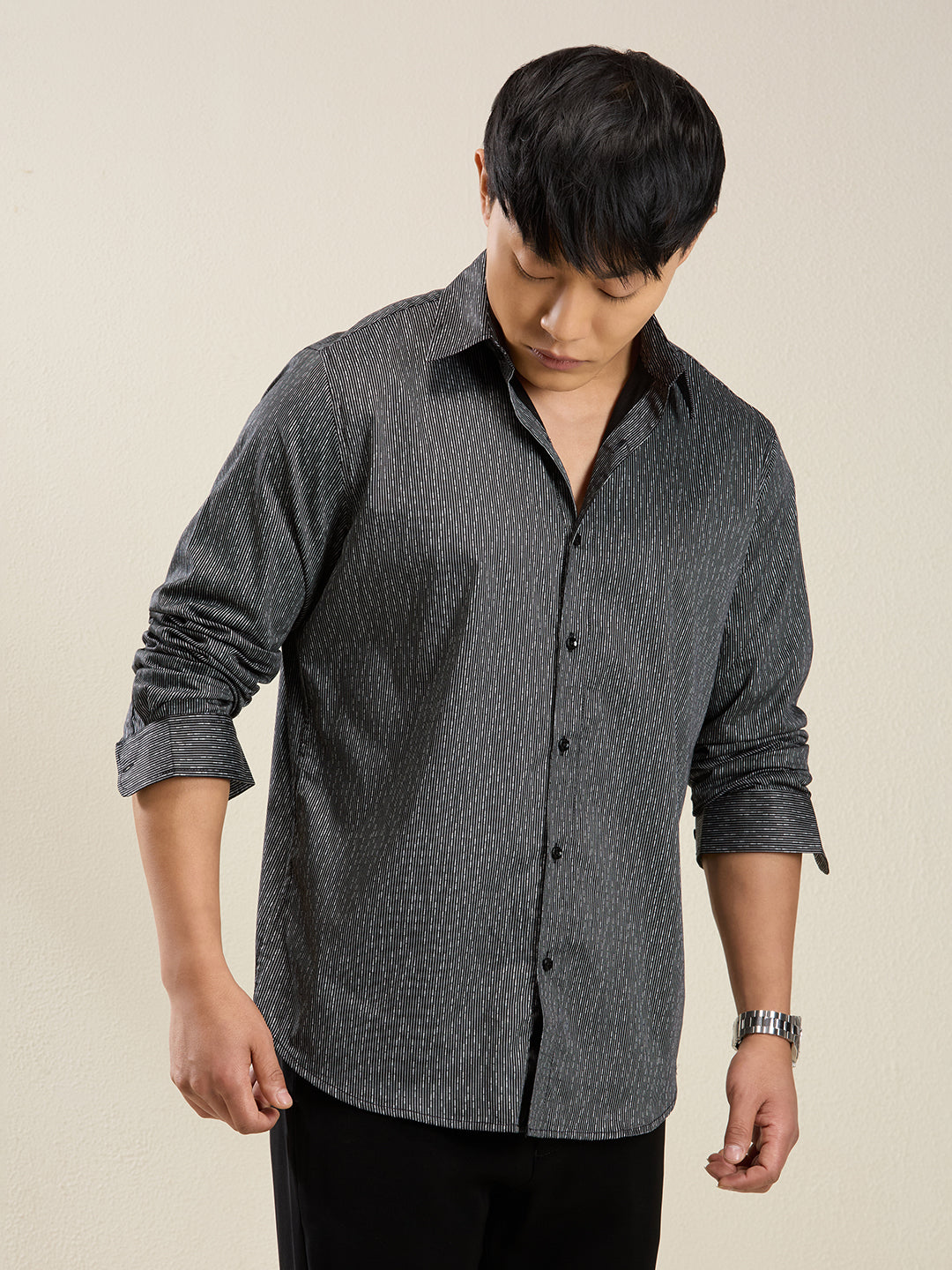 Men's Slim Fit Grey Printed Cotton Casual Shirt