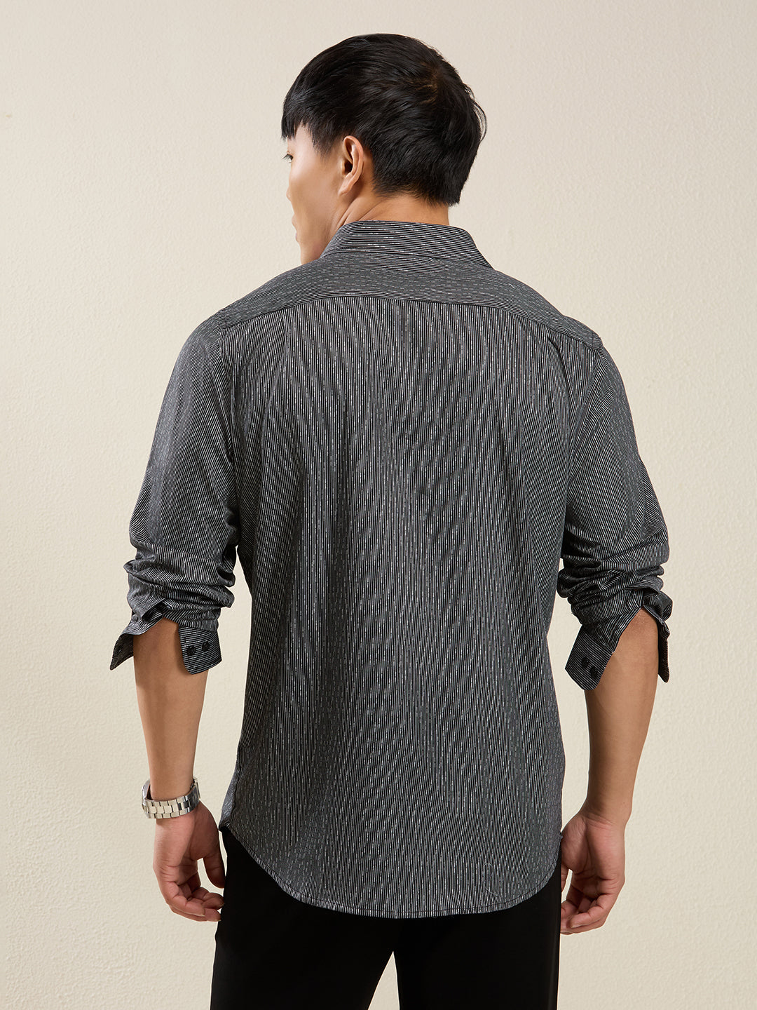 Men's Slim Fit Grey Printed Cotton Casual Shirt
