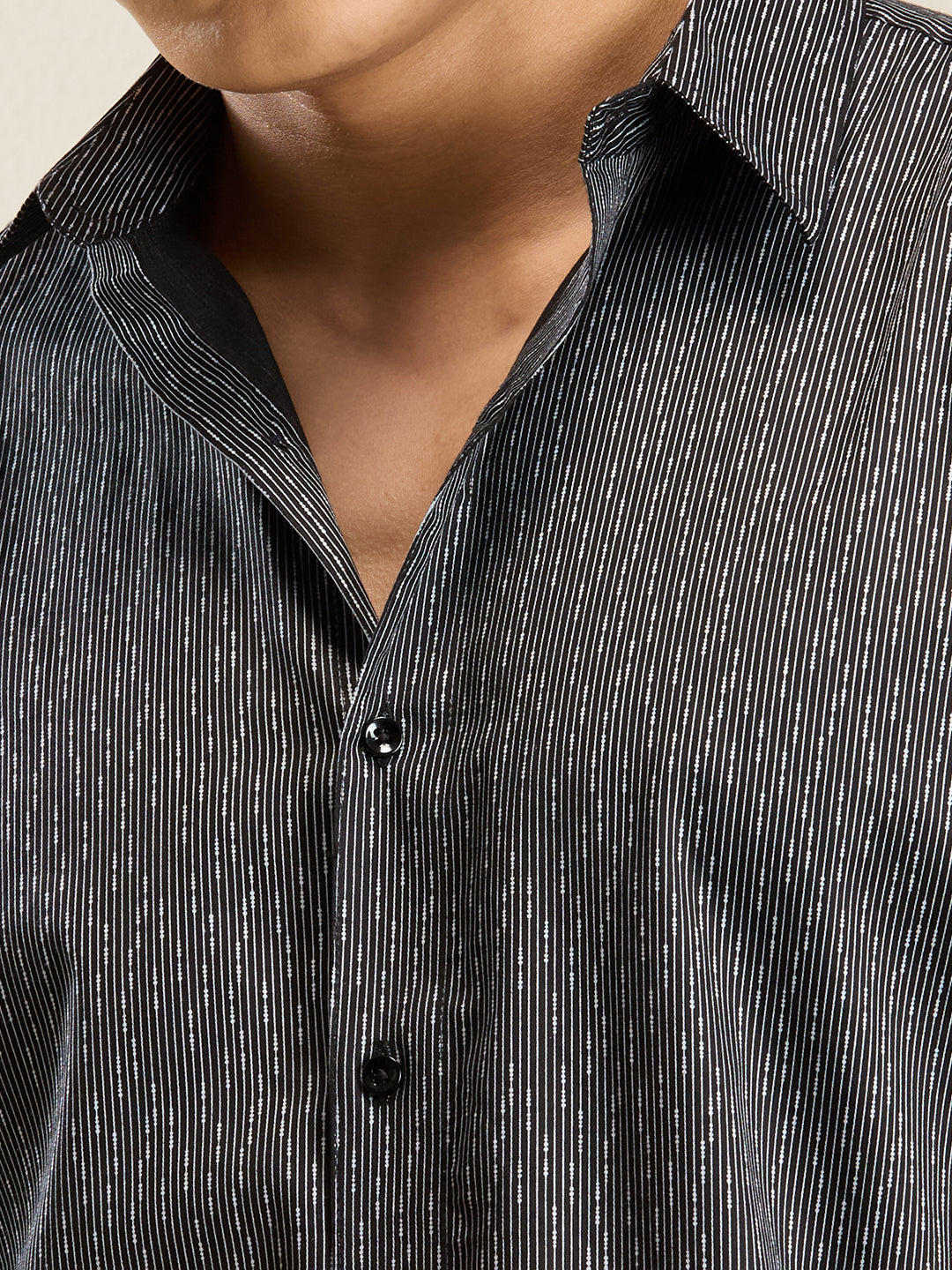 Men's Slim Fit Grey Printed Cotton Casual Shirt