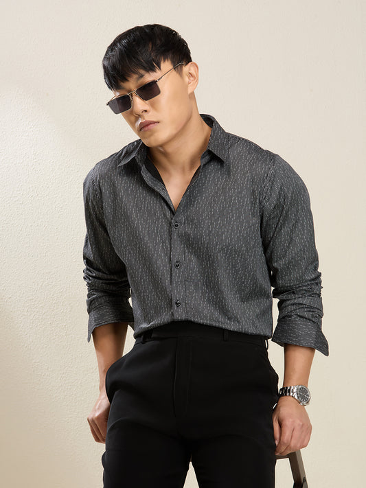 Men's Slim Fit Grey Printed Cotton Casual Shirt