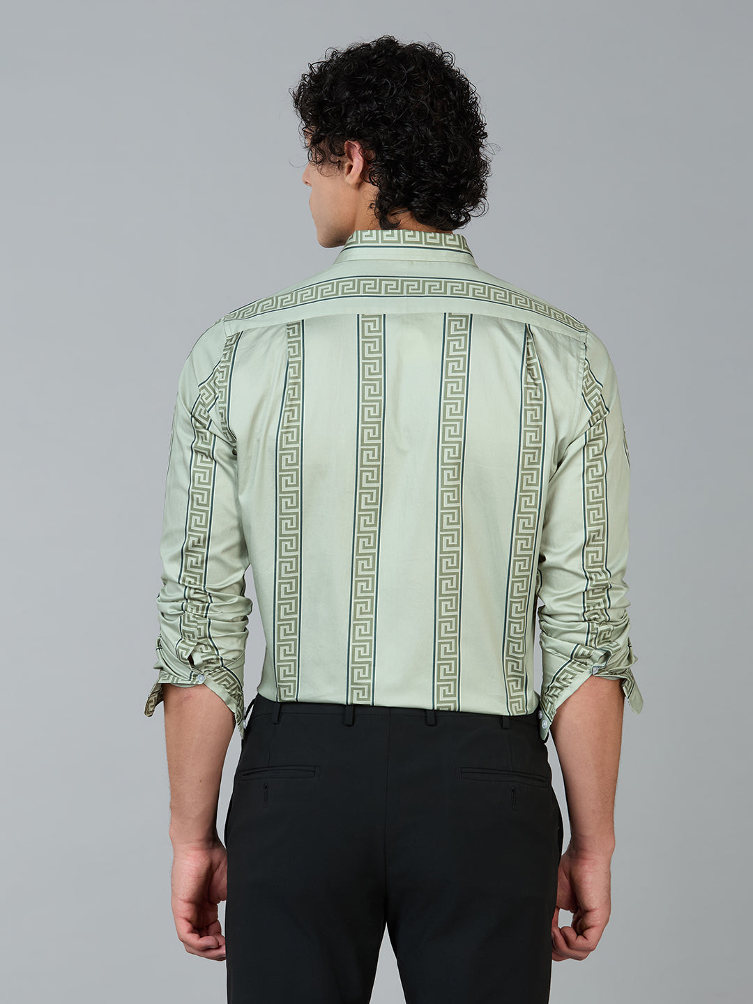 Men's Slim Fit Green 100% Cotton Vertical Printed Shirt | Mark & Albert