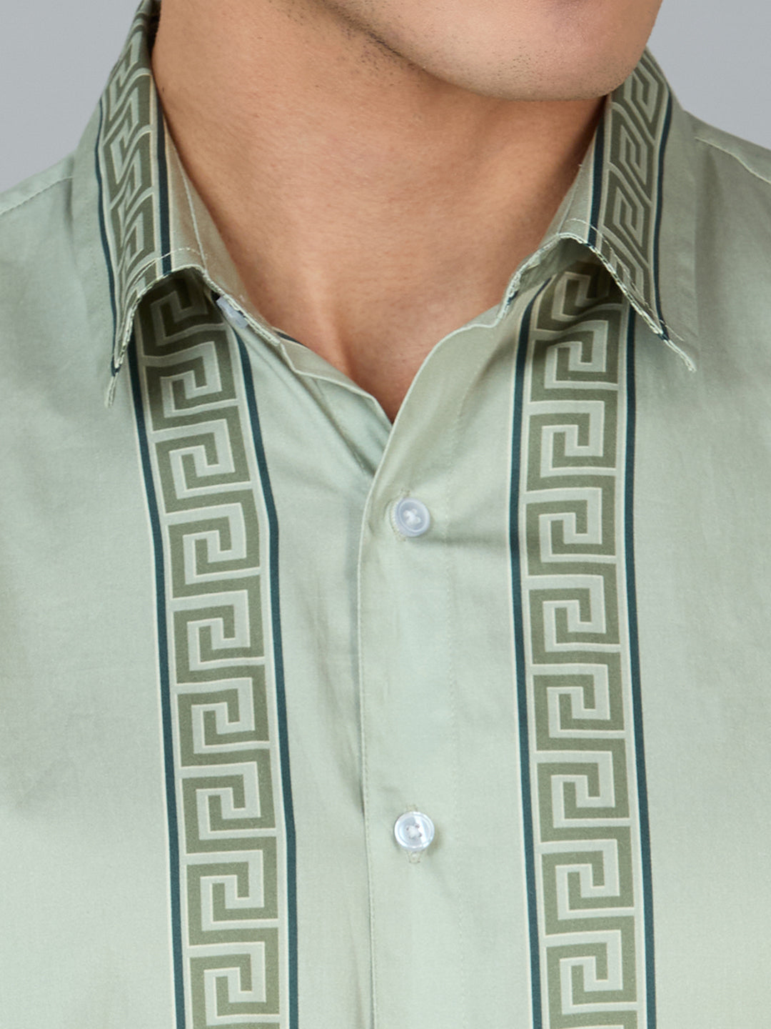 Men's Slim Fit Green 100% Cotton Vertical Printed Shirt | Mark & Albert