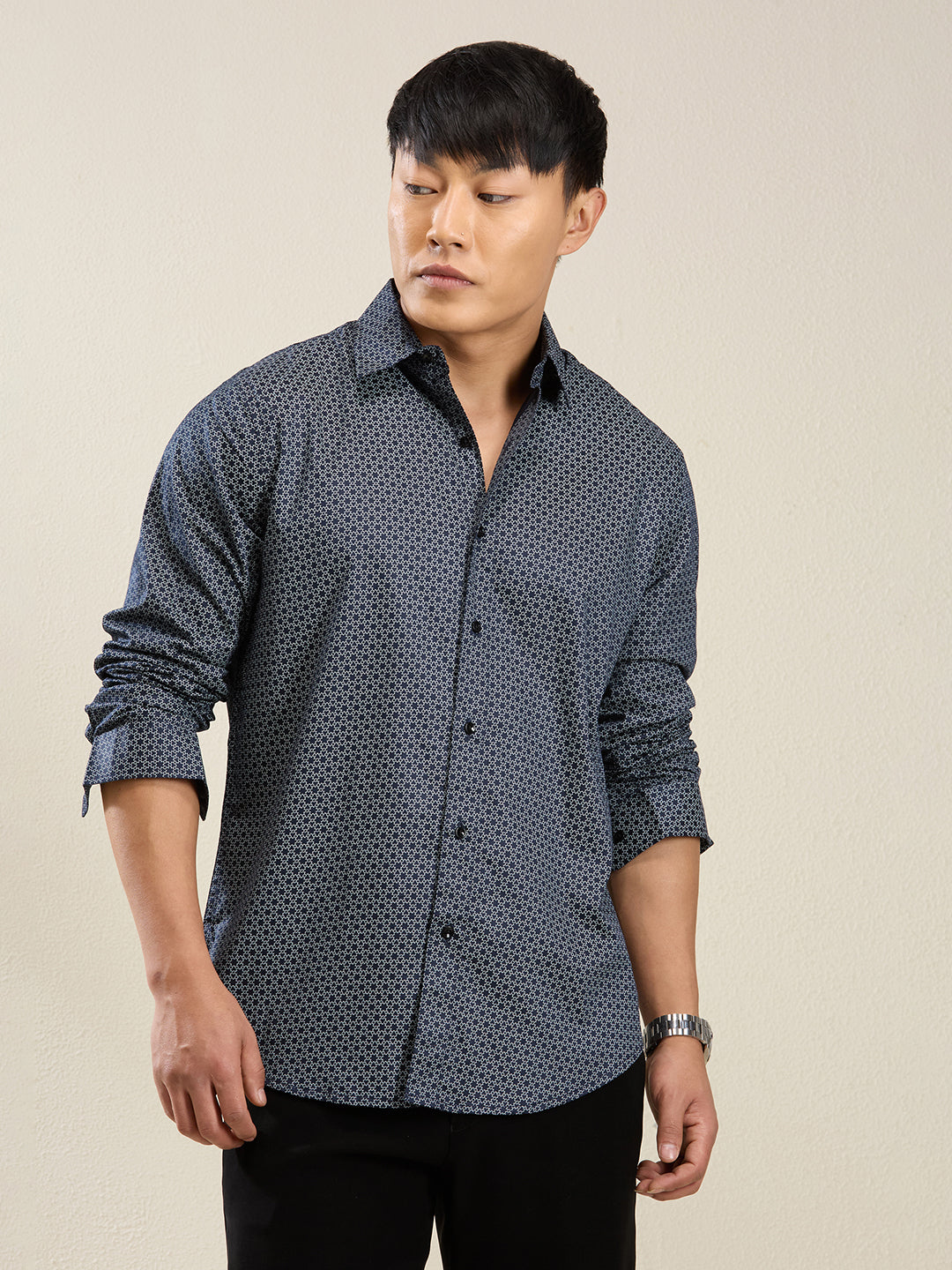 Navy Micro-Print Shirt