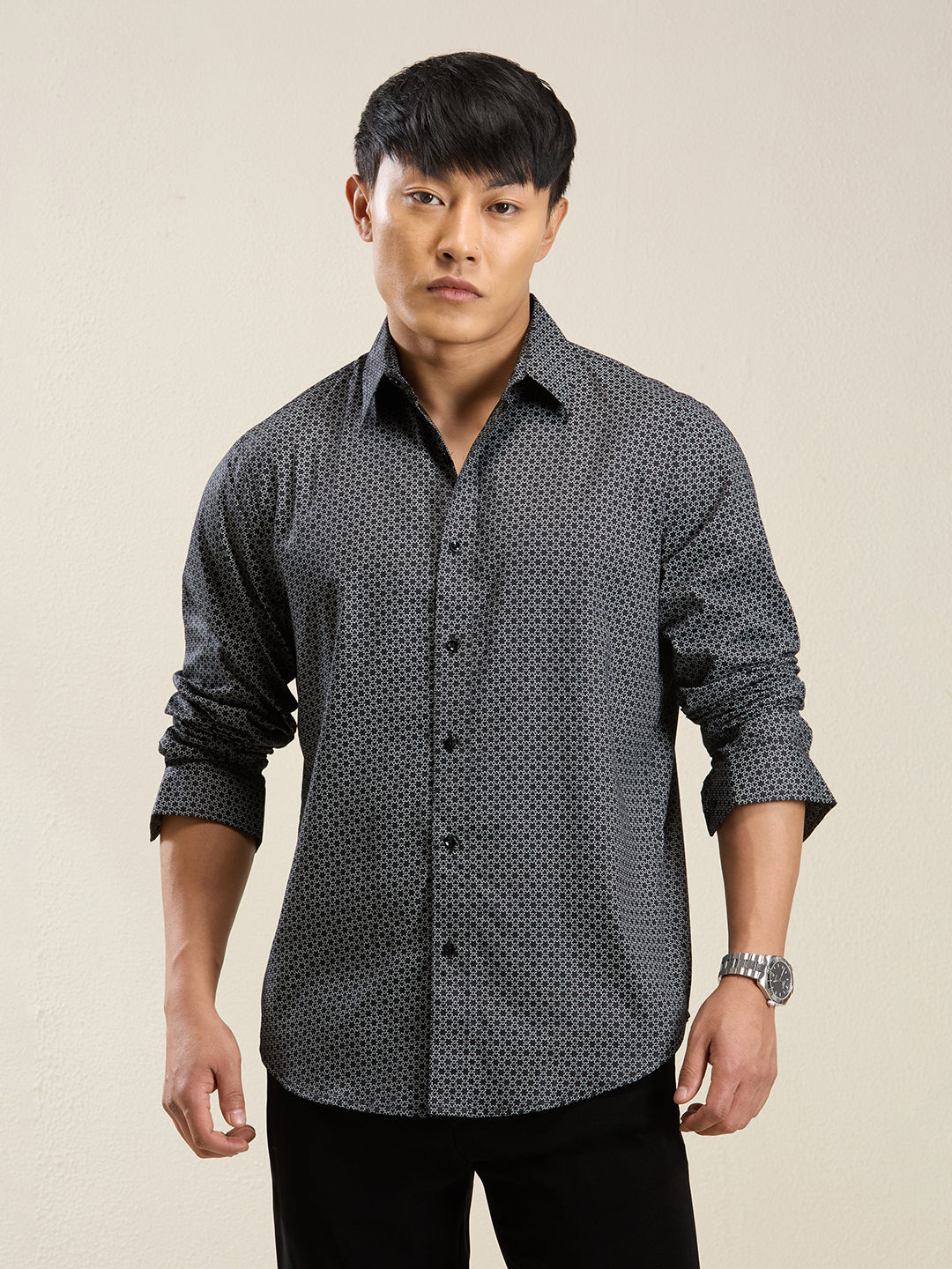 Men’s Black Micro-Print Slim Fit Shirt