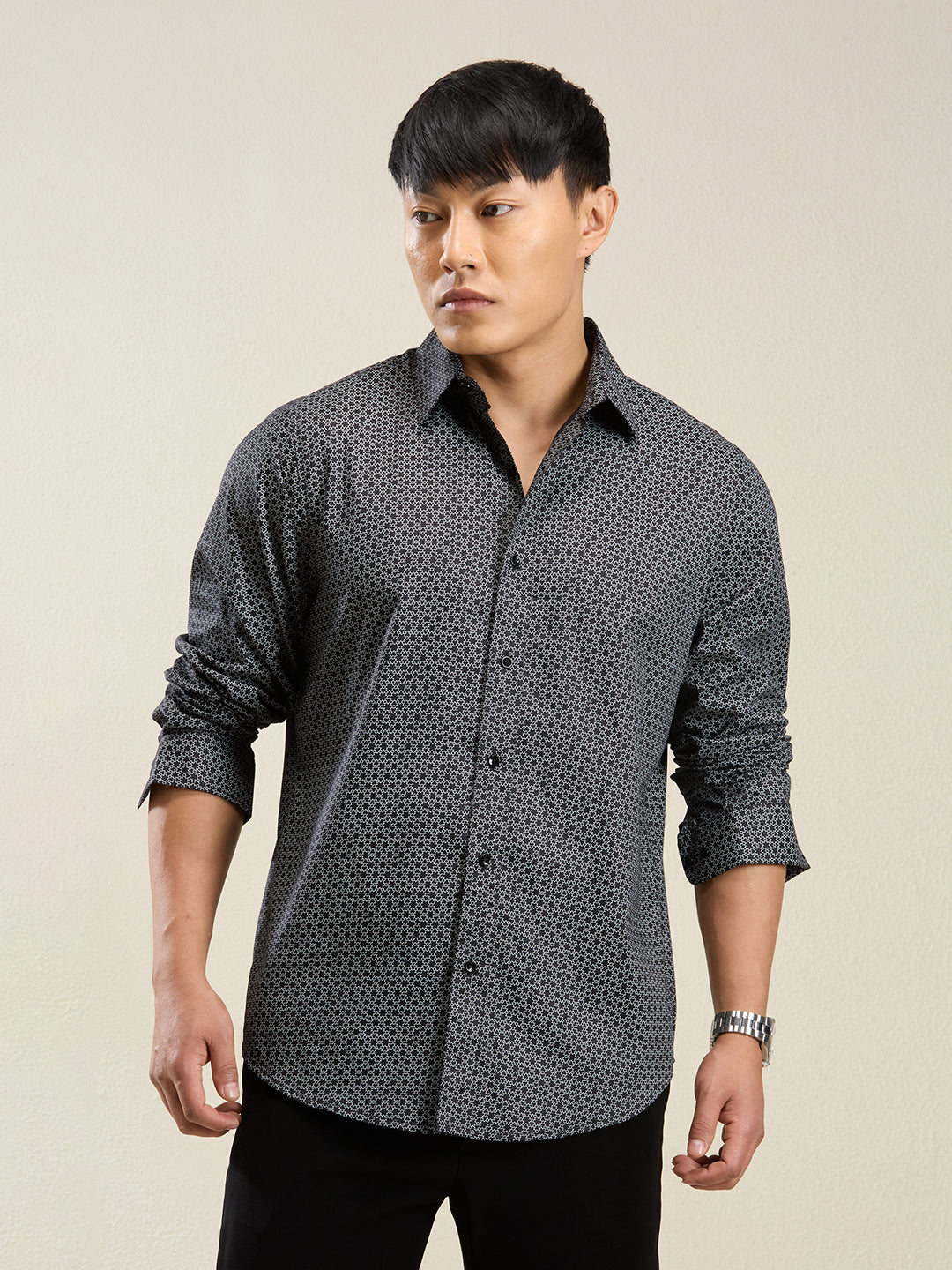 Men’s Black Micro-Print Slim Fit Shirt