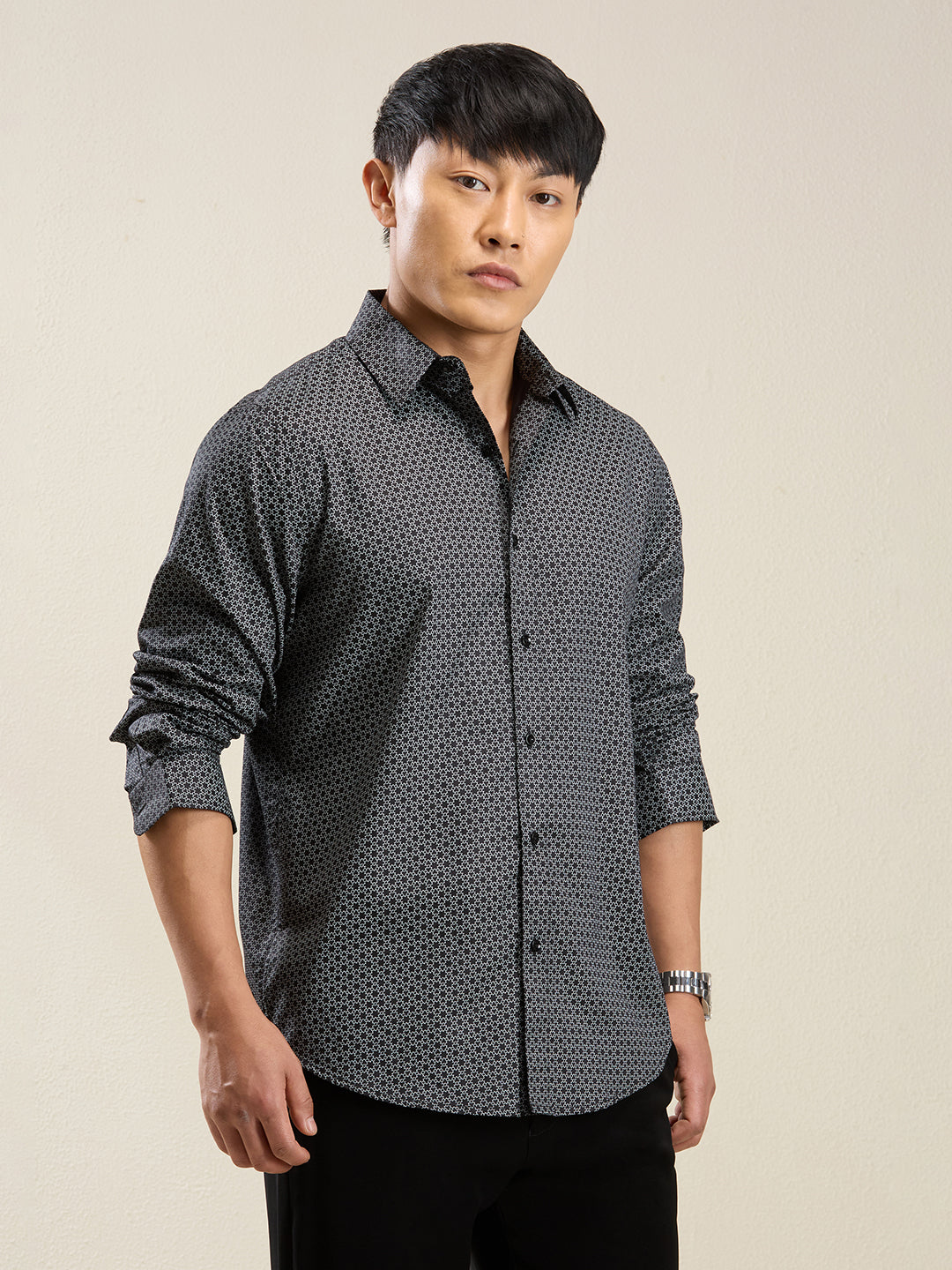 Men’s Black Micro-Print Slim Fit Shirt