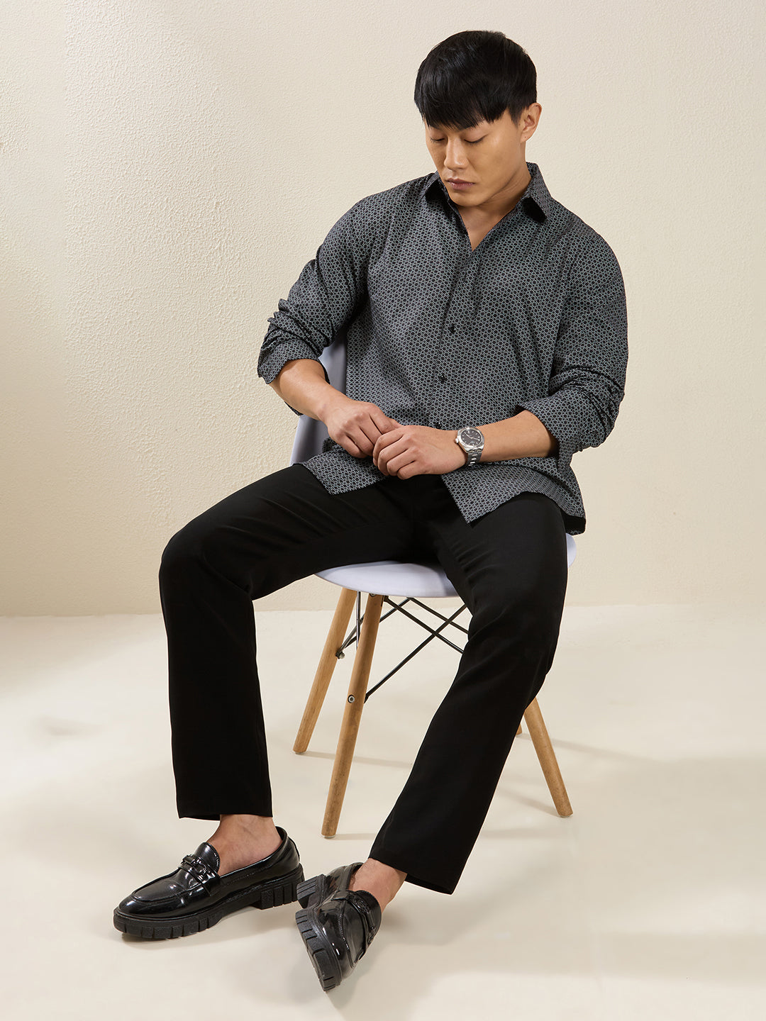 Men’s Black Micro-Print Slim Fit Shirt