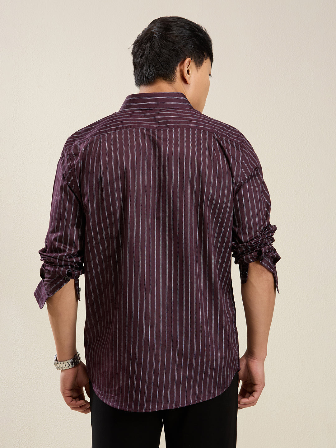 Wine Striped Slim Fit Shirt