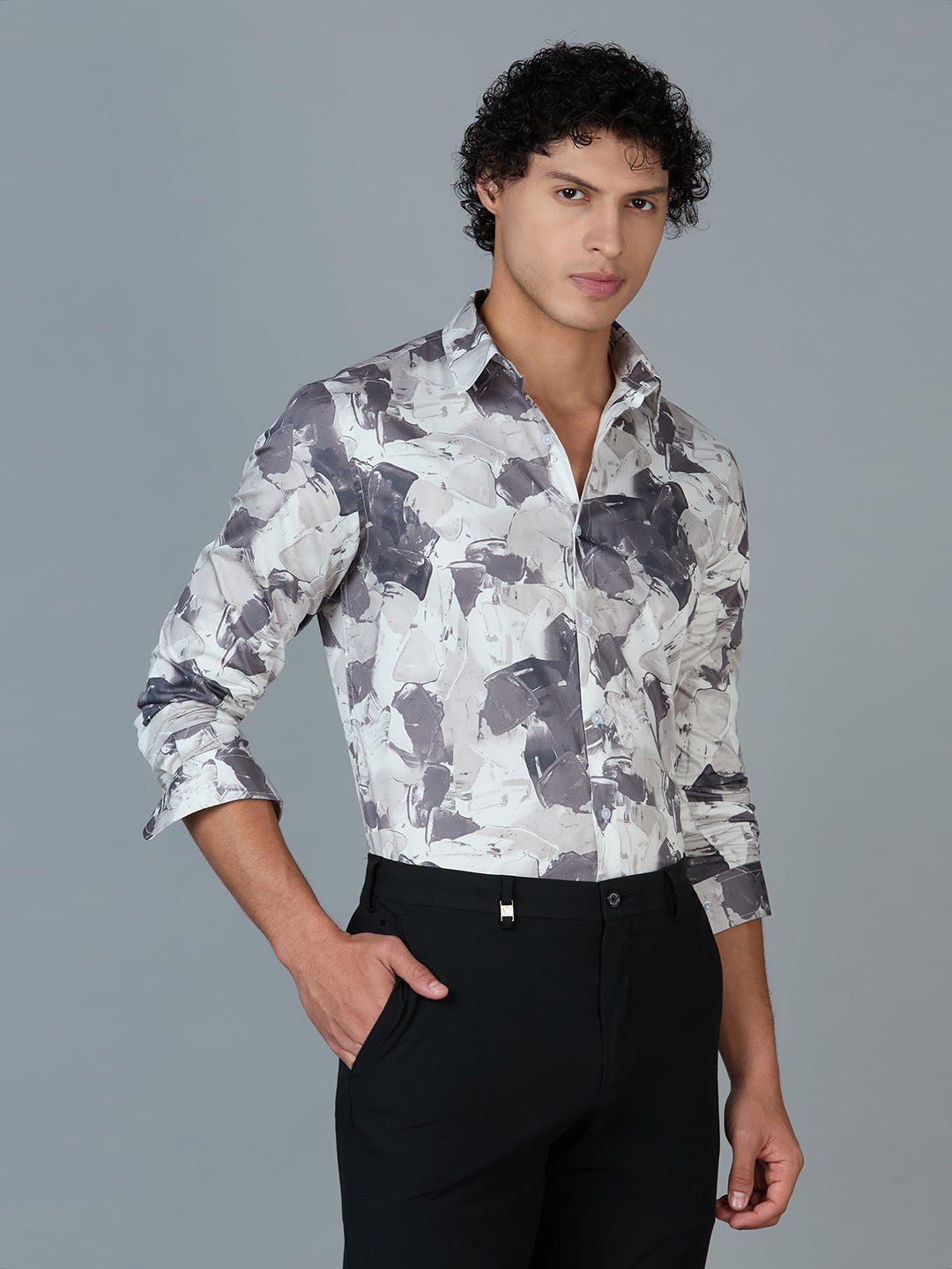 Men's Slim Fit Grey 100% Cotton Printed Shirt | Mark & Albert
