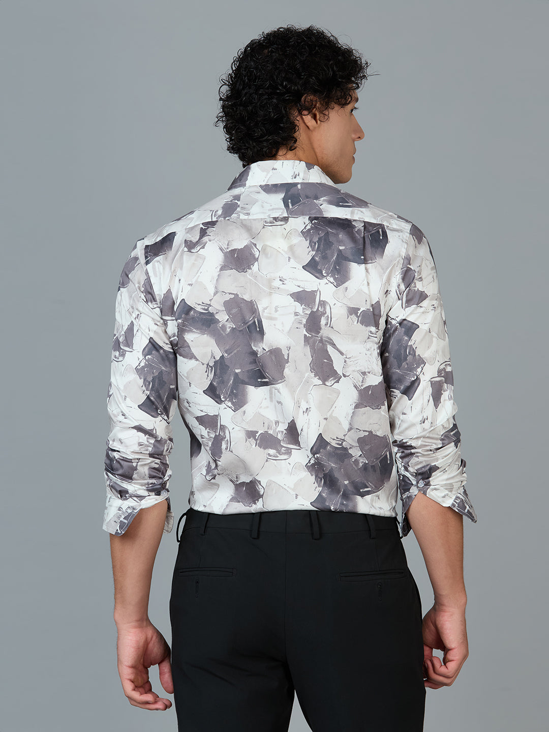 Men's Slim Fit Grey 100% Cotton Printed Shirt | Mark & Albert