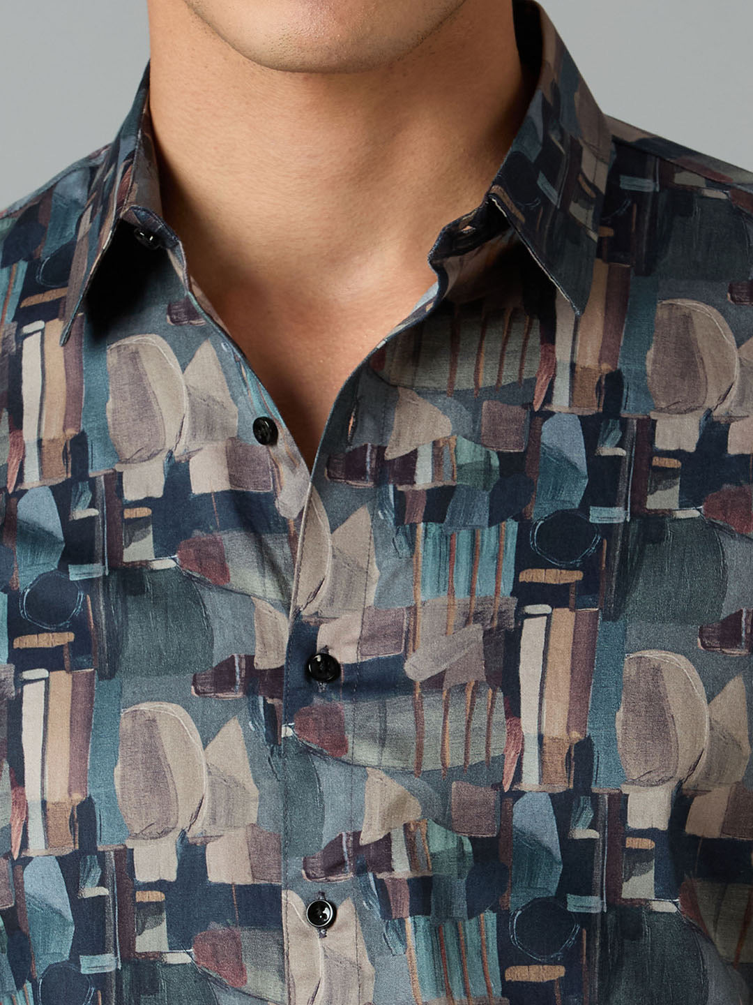 Men's Slim Fit Teal 100% Cotton Printed Shirt | Mark & Albert