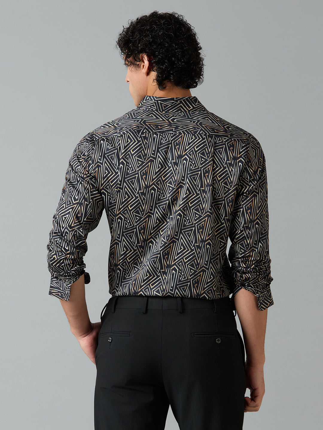 Men's Slim Fit Black 100% Cotton Geometric Printed Shirt | Mark & Albert