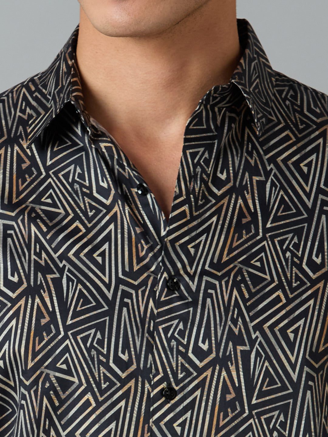 Men's Slim Fit Black 100% Cotton Geometric Printed Shirt | Mark & Albert