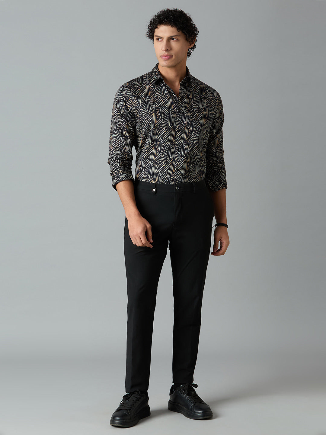 Men's Slim Fit Black 100% Cotton Geometric Printed Shirt | Mark & Albert