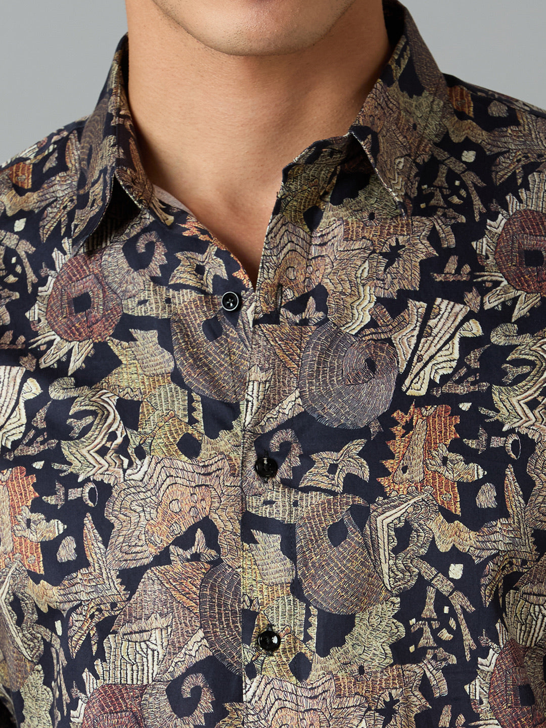 Men's Slim Fit Black 100% Cotton Floral Printed Shirt | Mark & Albert