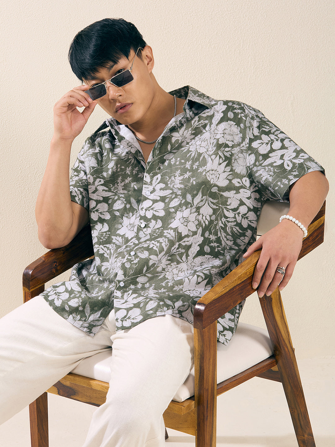 Men’s Relaxed Fit Half Sleeve Floral Printed Linen Shirt