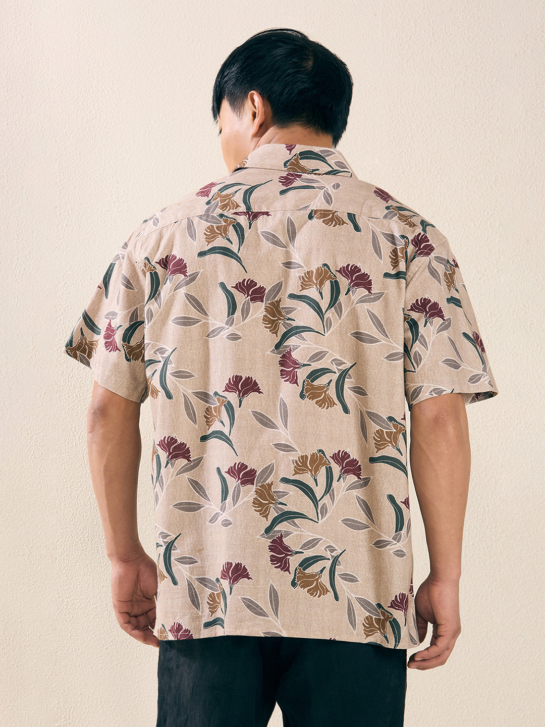 Men’s Relaxed Fit Half Sleeve Botanical Printed Linen Shirt