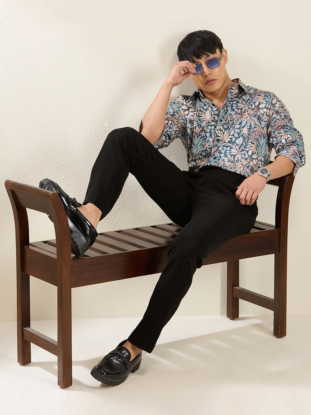 Men's Slim Fit Botanical Print Cotton Shirt