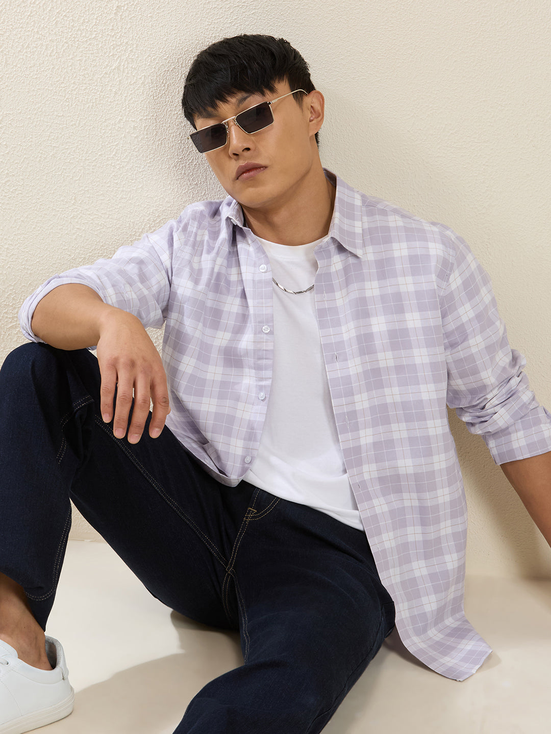 Men’s Lavender & White Checked Cotton Shirt