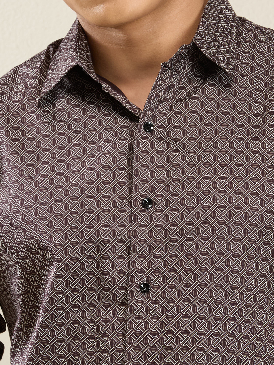 Men's Maroon Interlock Print Cotton Shirt