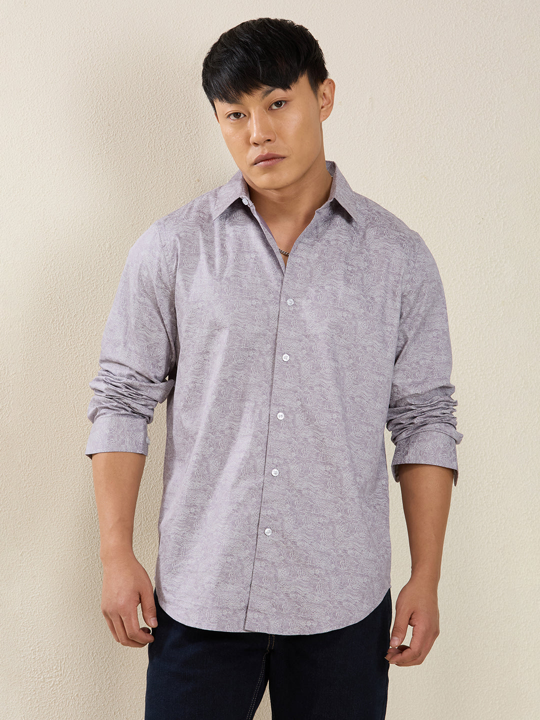 Men’s Lavender Textured Print Cotton Shirt