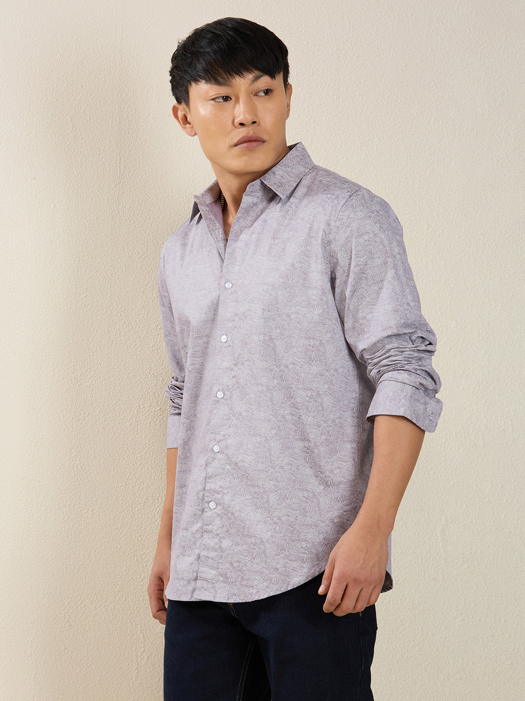 Men’s Lavender Textured Print Cotton Shirt