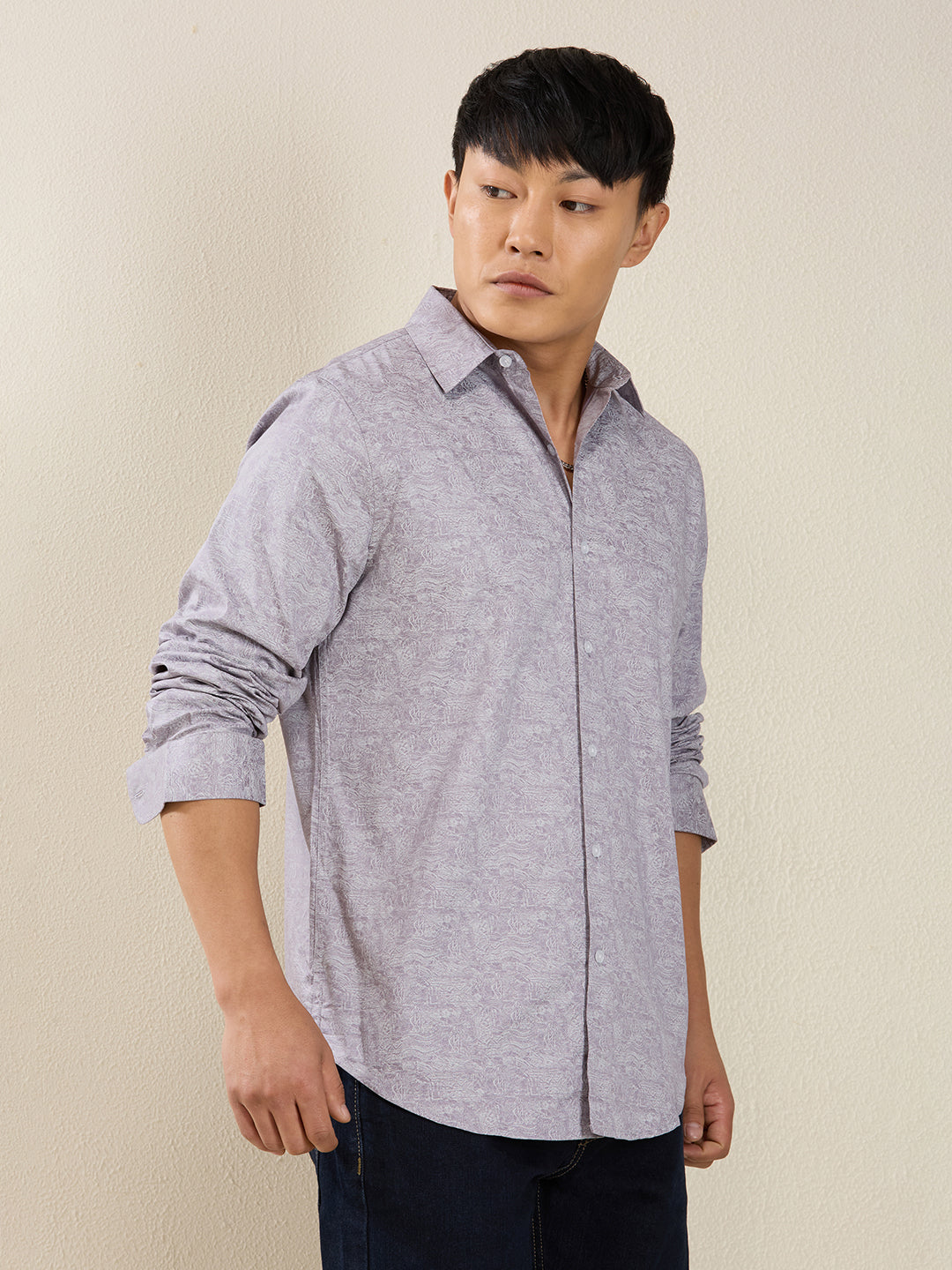 Men’s Lavender Textured Print Cotton Shirt