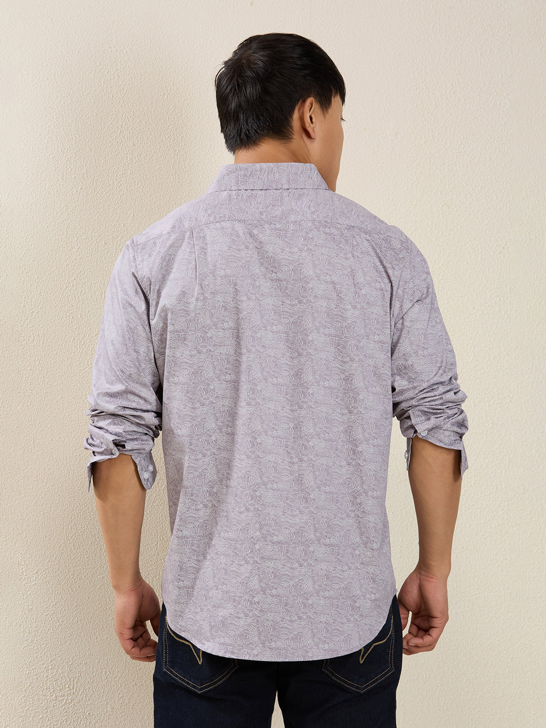 Men’s Lavender Textured Print Cotton Shirt