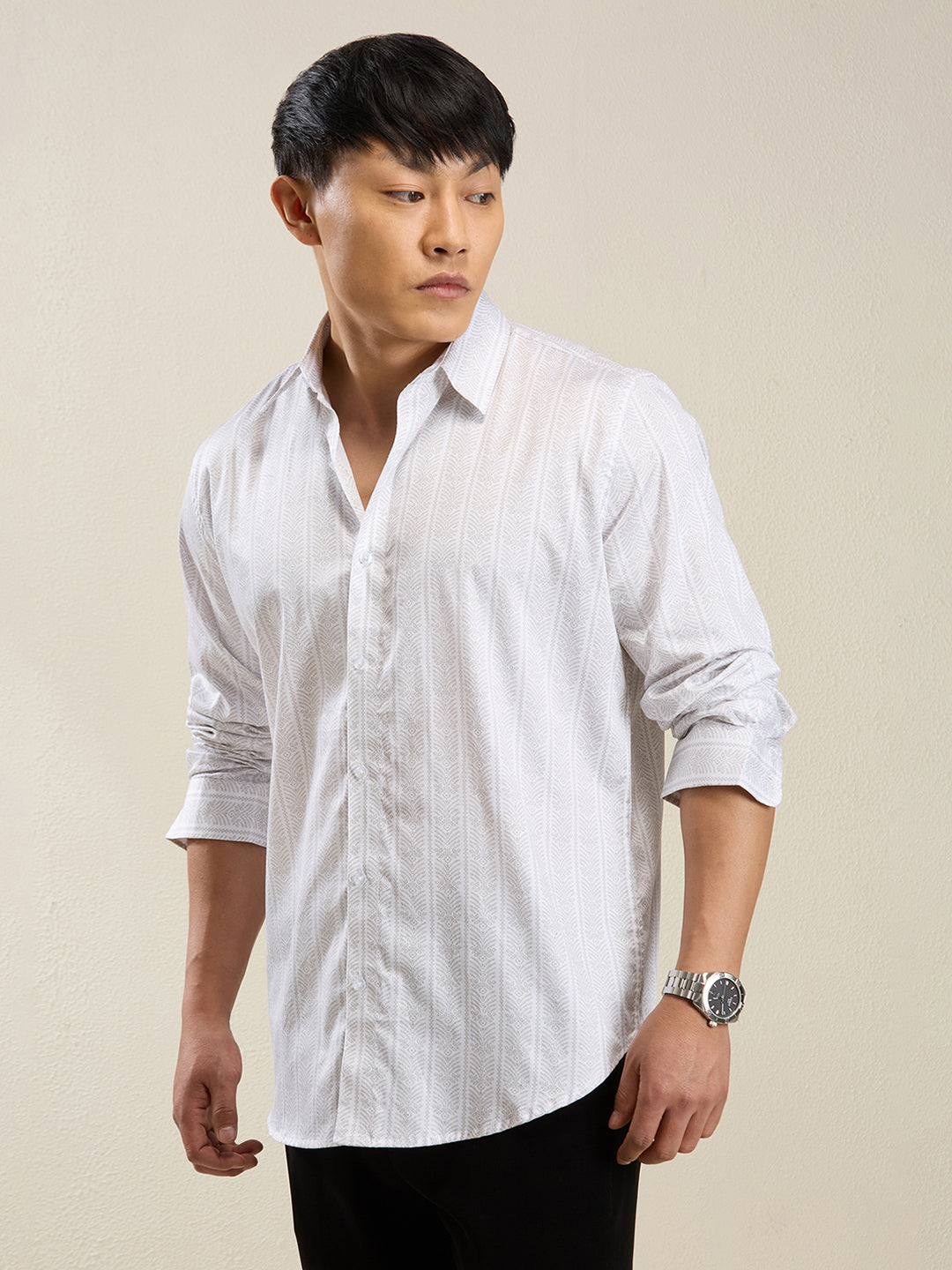 Men's Slim Fit White Cotton Casual Shirt