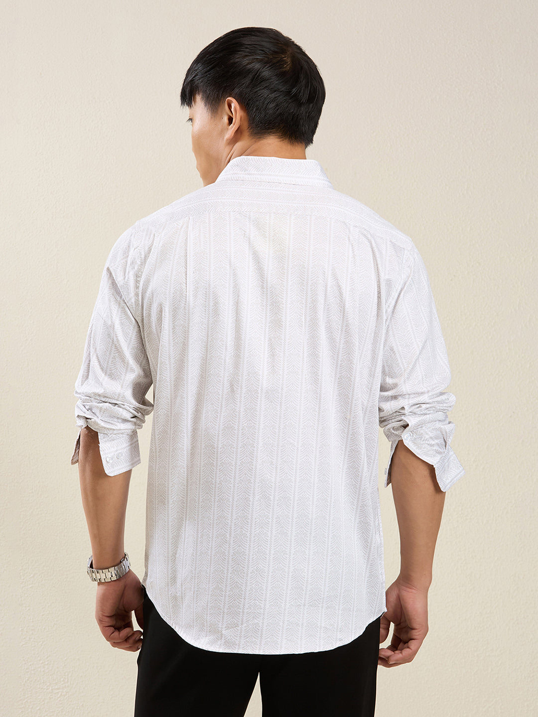 Men's Slim Fit White Cotton Casual Shirt