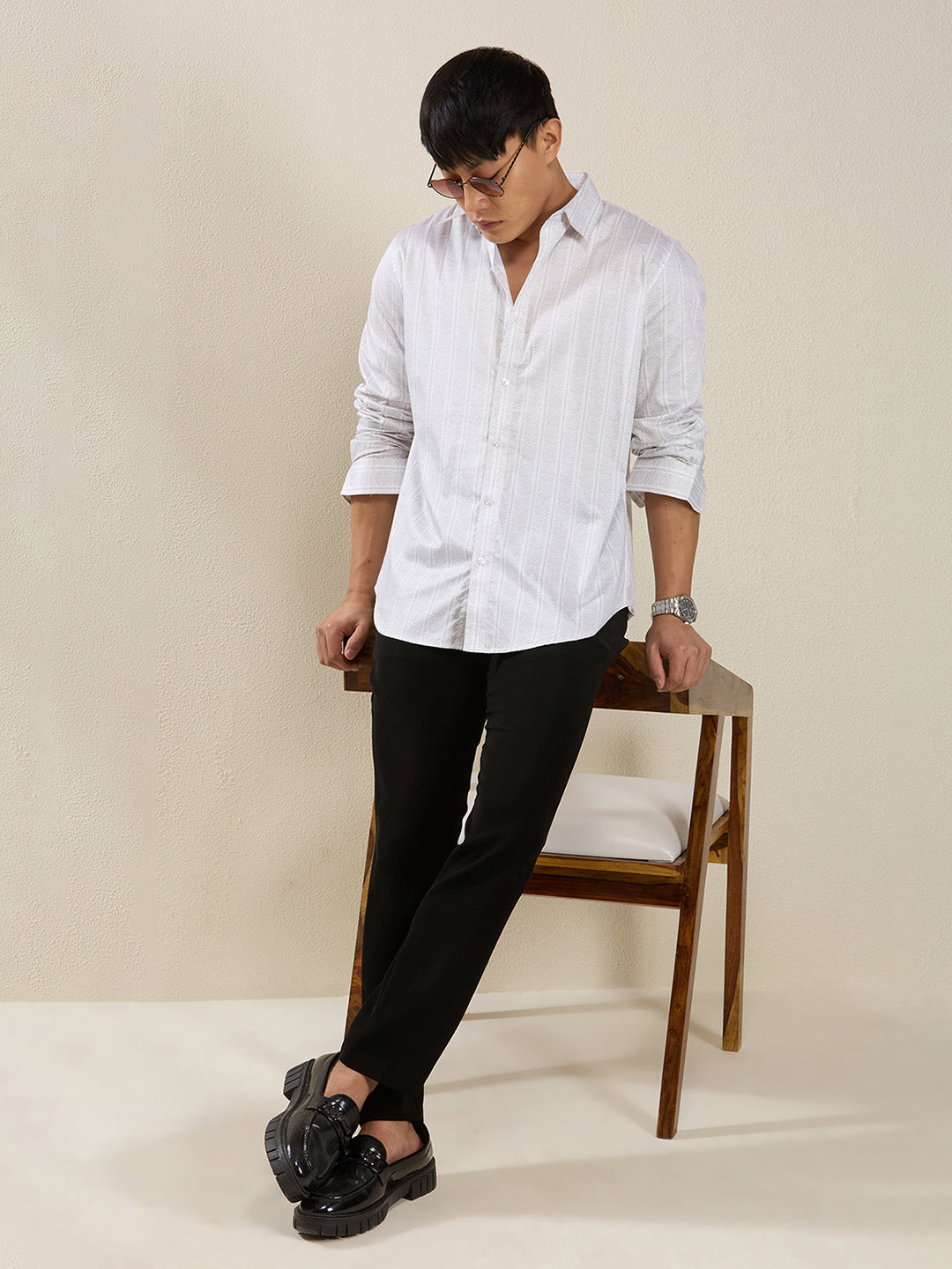 Men's Slim Fit White Cotton Casual Shirt