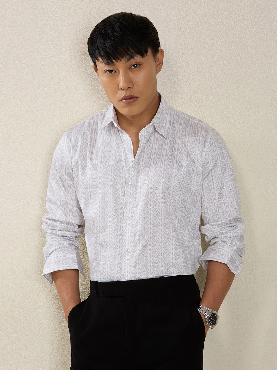 Men's Slim Fit White Cotton Casual Shirt