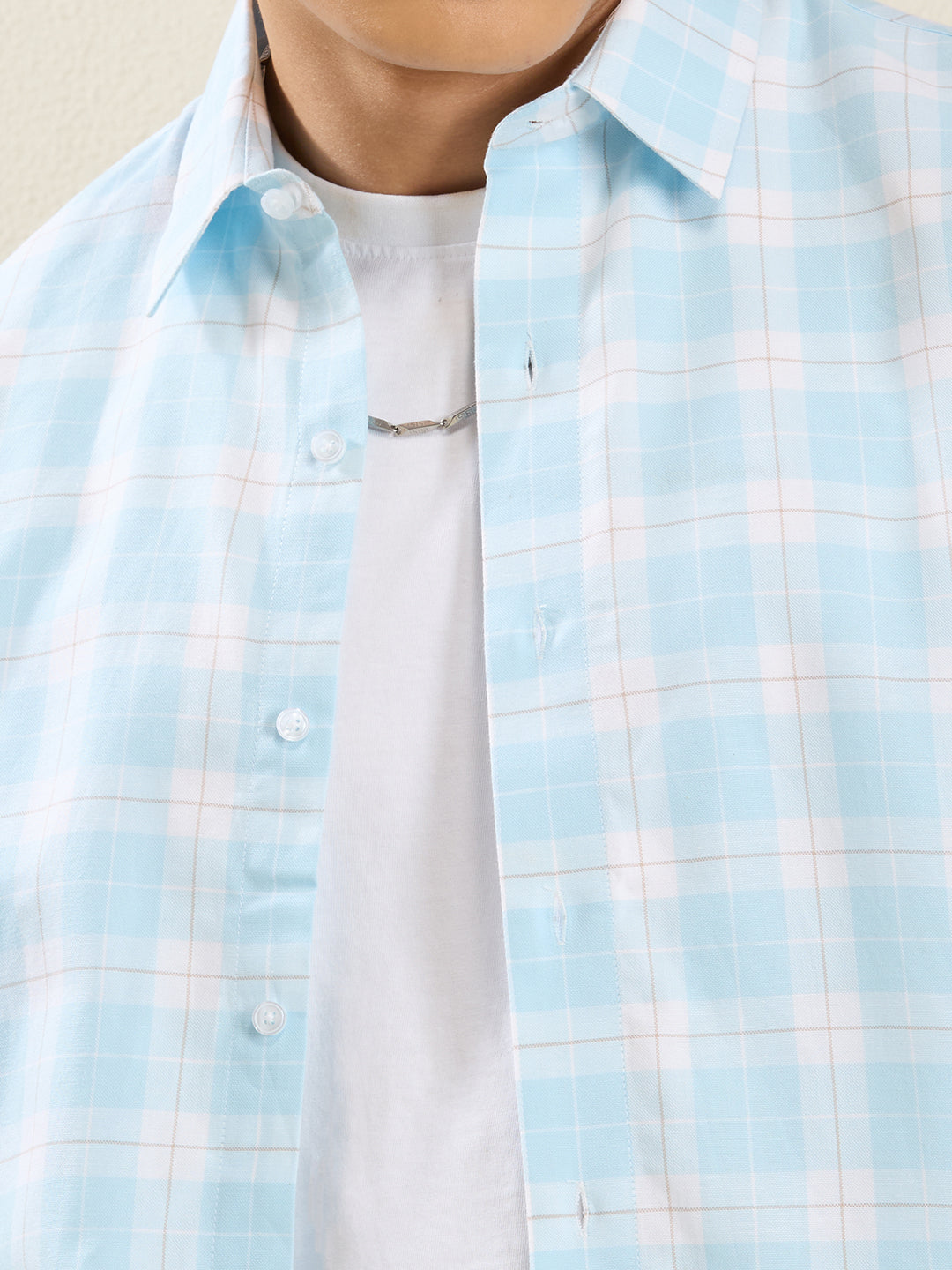 Men’s Sky Blue & White Checked Cotton Shirt