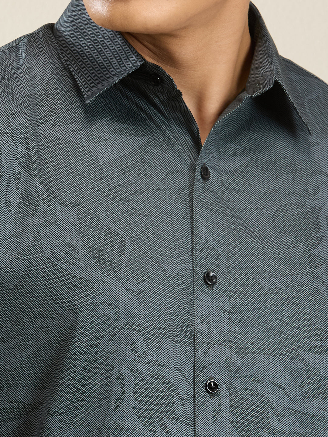 Men's Slim Fit Dark Teal Printed Cotton Casual Shirt