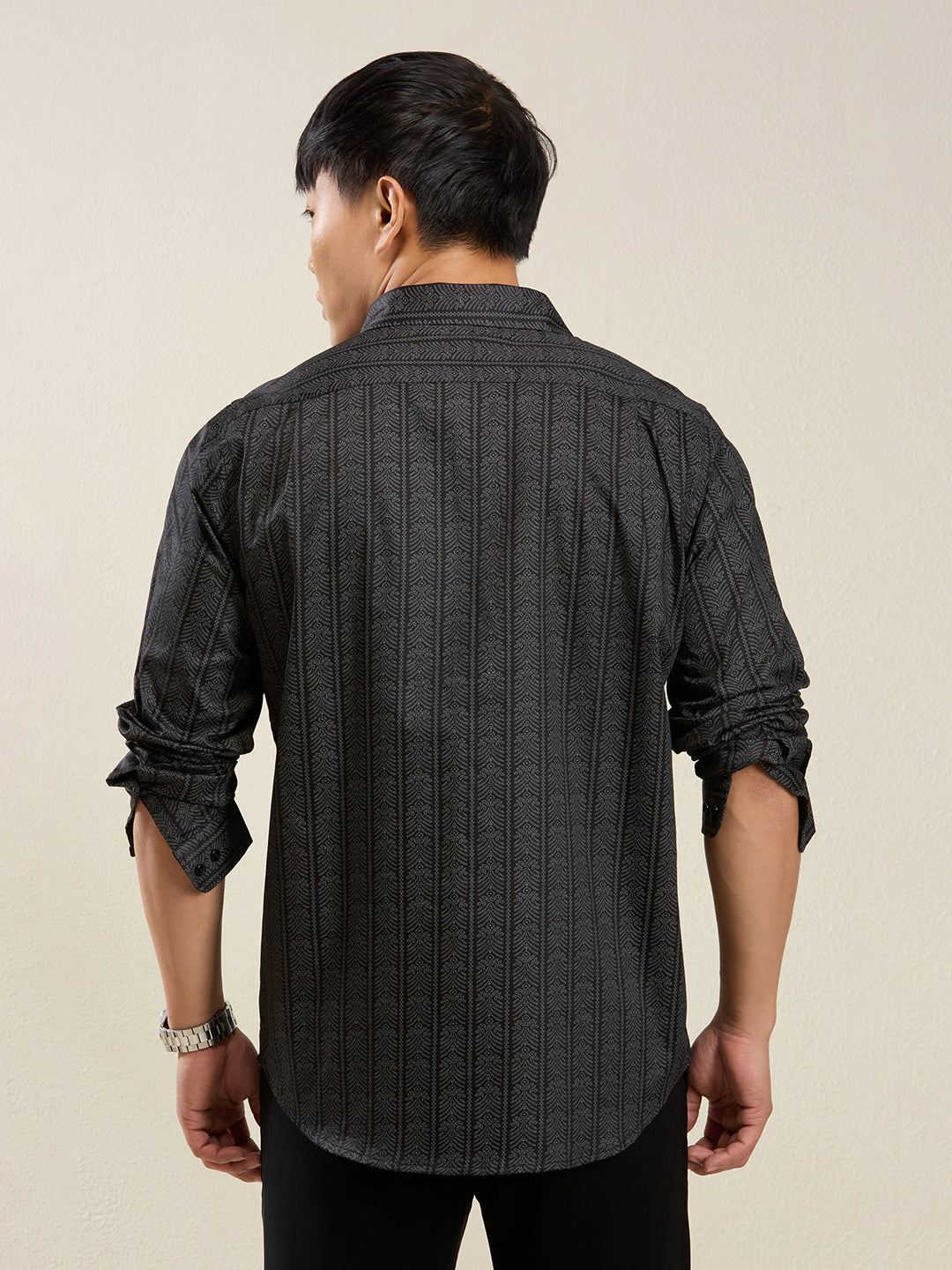 Men's Slim Fit Black Cotton Casual Shirt