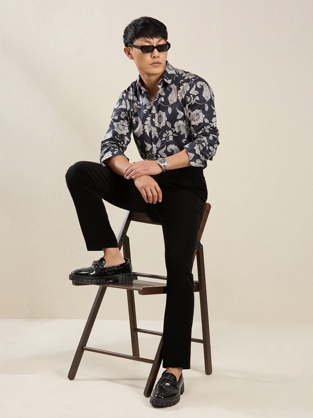 Men's Slim Fit Dark Paisley Cotton Shirt