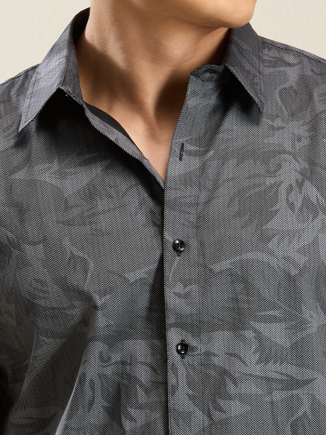 Men's Slim Fit Dark Grey Printed Cotton Casual Shirt