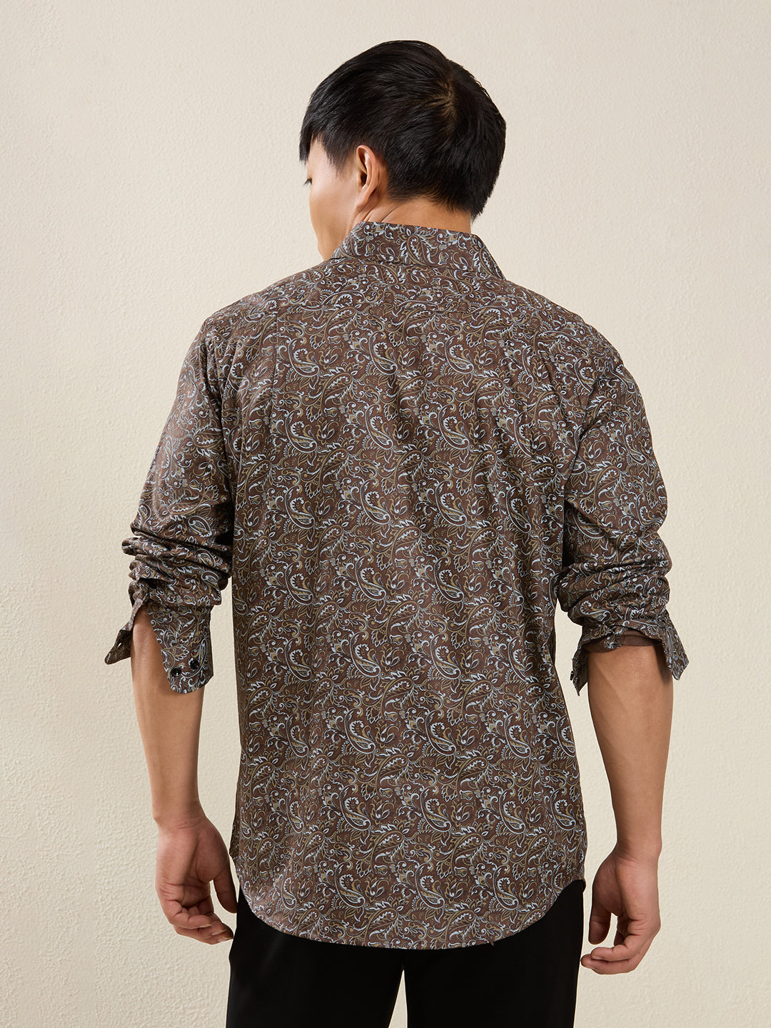 Men's Brown Paisley Print Cotton Shirt