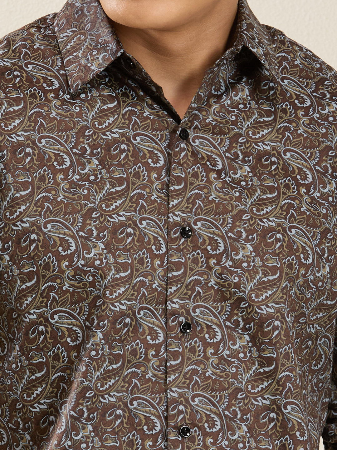 Men's Brown Paisley Print Cotton Shirt