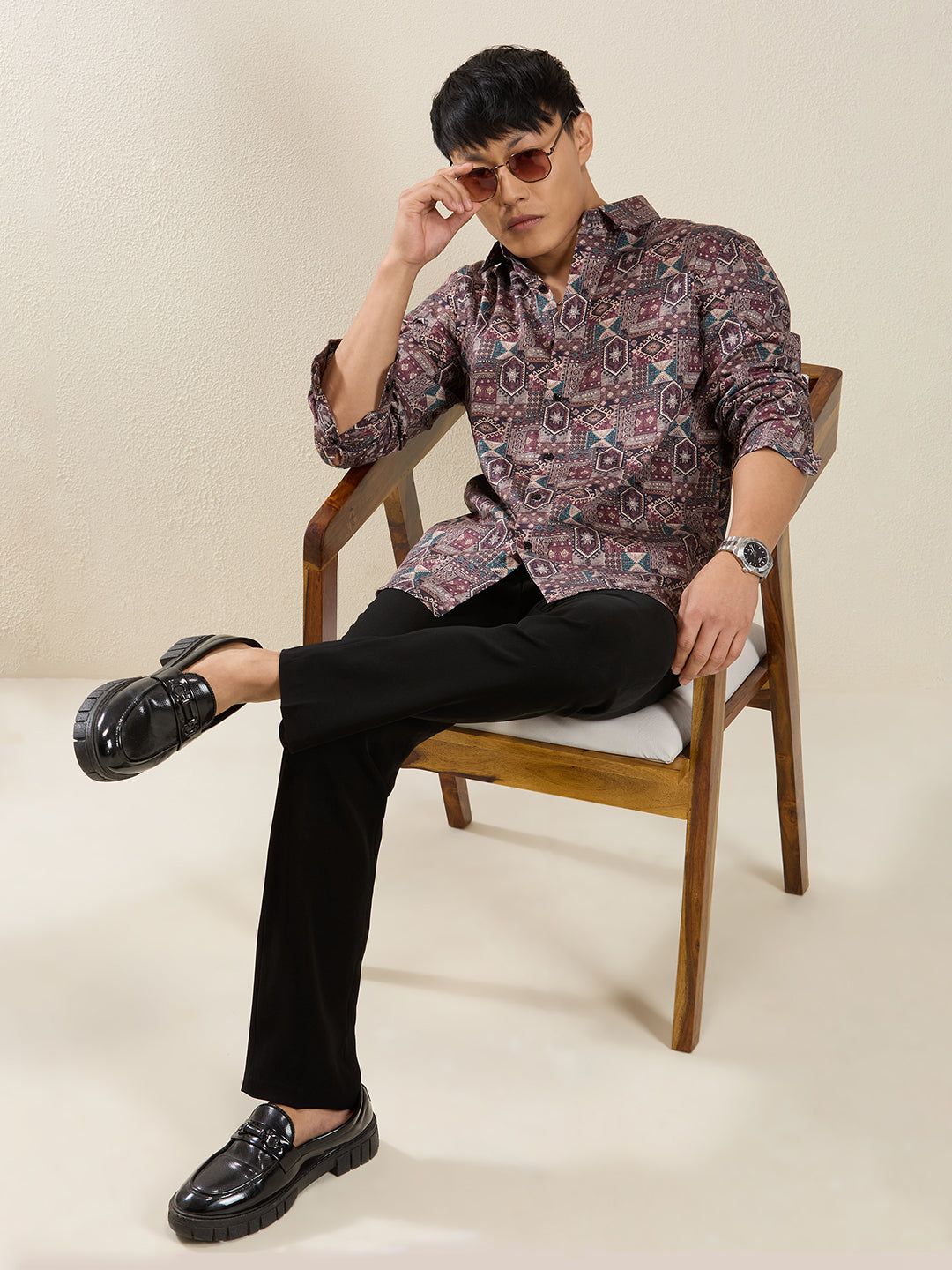 Men's Slim Fit Multi-Geometric Print Cotton Shirt