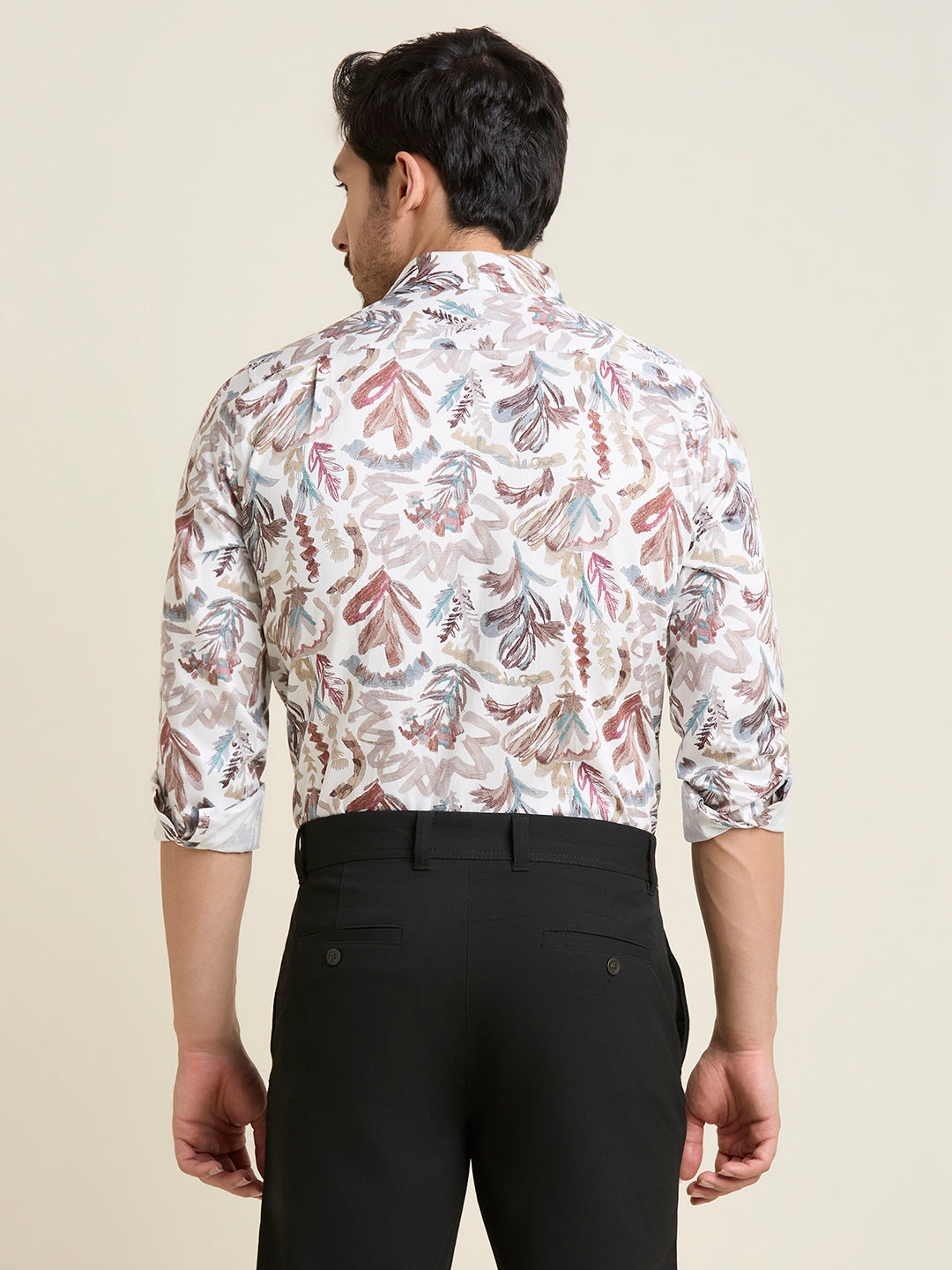 Men's Slim Fit White Abstract 100% Cotton Shirt | Mark & Albert