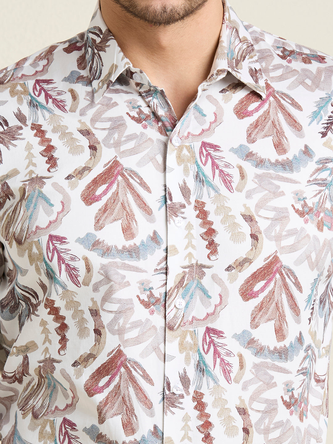 Men's Slim Fit White Abstract 100% Cotton Shirt | Mark & Albert