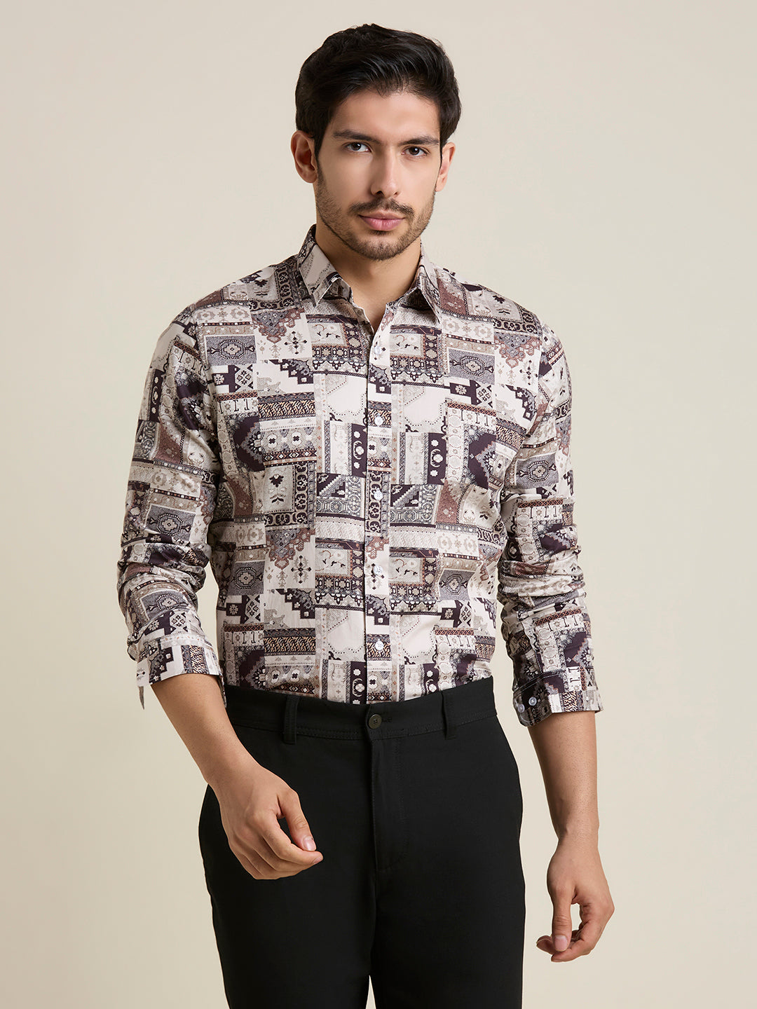 Earthy Mosaic Print Premium Giza Cotton Shirt