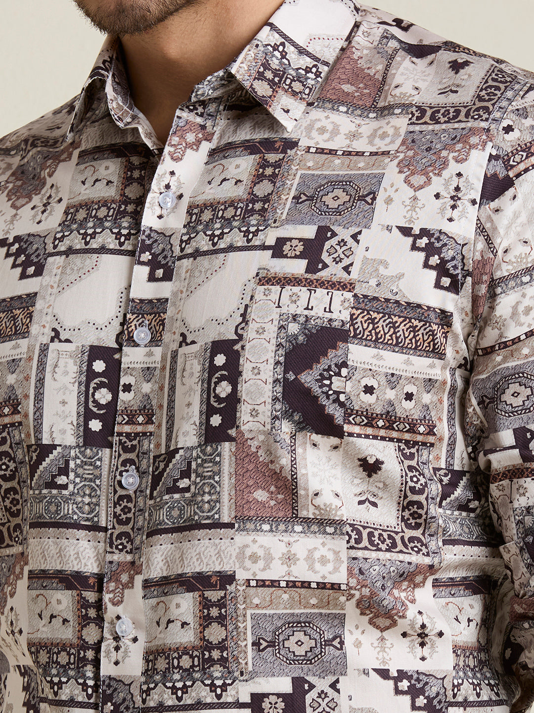 Earthy Mosaic Print Premium Giza Cotton Shirt
